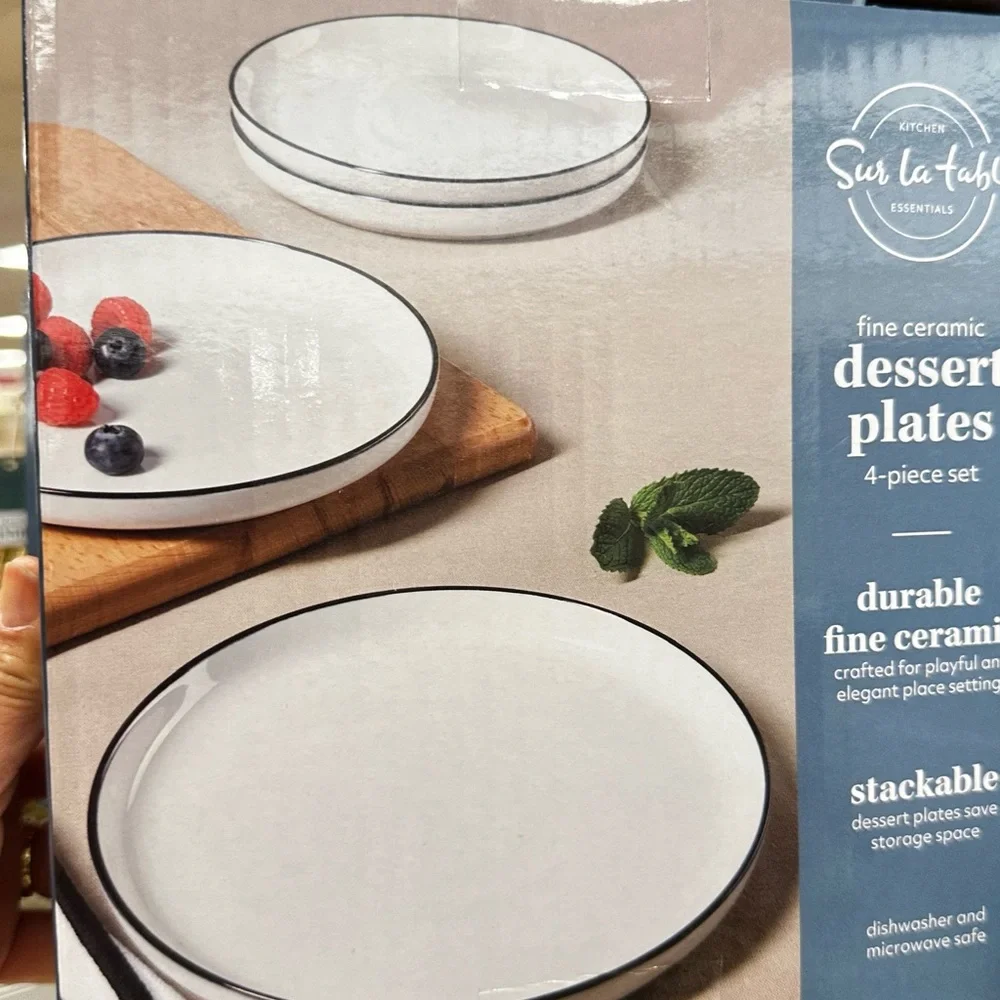 Essentials White Dinnerware With Black stripe NEW Plates 7.75” Salad 4 set